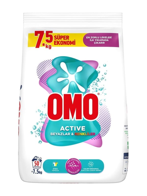 Omo Active Beyazlar & Renkliler Toz Deterjanı 7.5 KG