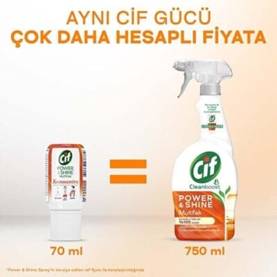 Cif Power & Shine Sprey Mutfak Yağ Çözücü 750 ml + Cif Power & Shine Konsantre Mutfak 70 ml