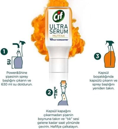 Cif Power & Shine Sprey Mutfak Yağ Çözücü 750 ml + Cif Power & Shine Konsantre Mutfak 70 ml