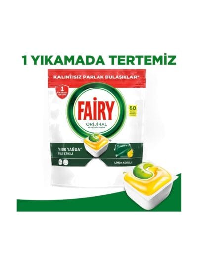 Fairy Hepsi Bir Arada 60 Yıkama Bulaşık Makinesi Deterjanı Kapsülü Limon Kokulu, 60 Tablet