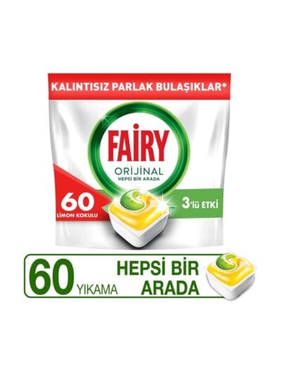 Fairy Hepsi Bir Arada 60 Yıkama Bulaşık Makinesi Deterjanı Kapsülü Limon Kokulu, 60 Tablet