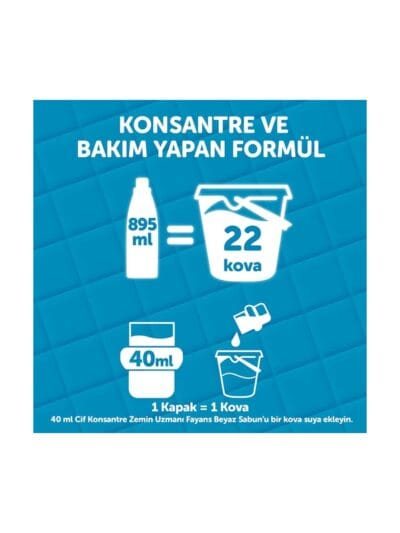 Cif Beyaz Sabun Kokulu Konsantre Zemin Uzmanı Fayans Temizleyicisi 22 Kova 895 mL