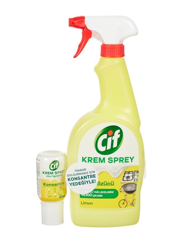 Cif Krem Sprey Ultra Yağ Çözücü Limon 750 ml + Cif Krem Sprey Konsantre Ultra Yağ Çözücü Limon 70 ml