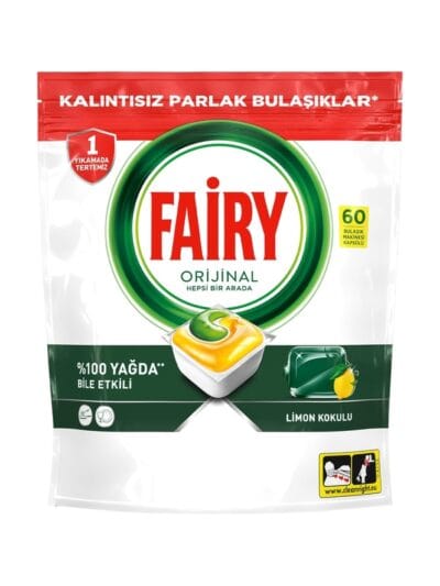 Fairy Hepsi Bir Arada 60 Yıkama Bulaşık Makinesi Deterjanı Kapsülü Limon Kokulu, 60 Tablet