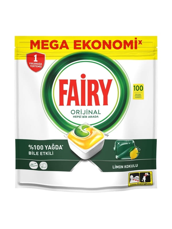 Fairy Hepsi Bir Arada Bulaşık Makinesi Deterjanı Kapsülü/Tableti 100 Yıkama Limon Kokulu
