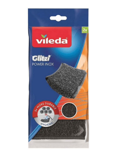 Vileda Glitzi Power Pad Inox, Ekstra kaliteli, Pas tutmaz, Zorlu lekeleri söker, 2'li Paket