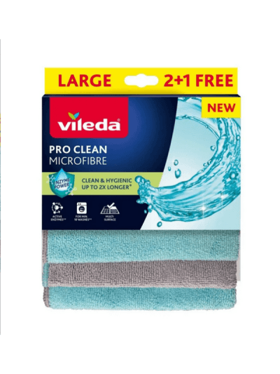 Vileda 3'lü Pro Clean Enzim Teknolojili Mikrofiber Temizlik Bezi